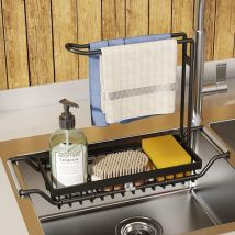 Rhafayre - aiducho Organisateur Extensible d'évier pour Cuisine Porte Éponge avec Porte-Serviettes en Acier Inoxydable Repose Éponge Évier Rangement