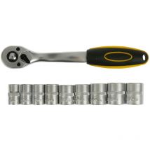 Clés à cliquet 72 dents - coffret clé à cliquet 3/8'' + 9 douilles - fabriqué en acier (chrome vanadium) - haute qualité - Rhino