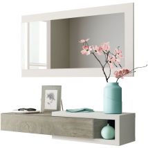 Ricevitore Moon con 1 cassetto e Specchio Rovere/Bianco, Mobile Ingresso, 95 cm (Larghezza) 26 cm (Profondità) 19 cm (Altezza)