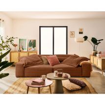 Lisa Design - Richie - 3-sitzer Einzelsofa Mit Doppelter Récamiere - Tiefe Sitzfläche - Aus Geripptem Kunstpelz - Rostfarben