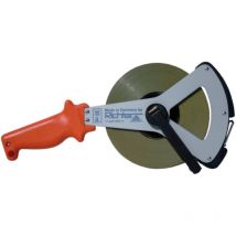 Maßband 50m - Stahlbandmaß mit umklappbarer Kurbel & robustem eloxiertem V-Ramen, Genauigkeit ii Bandmaß 50m ideal für Baustellen, weiß lackiert