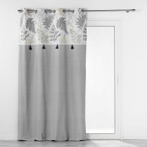 Ligne Decor - Rideau À Œillets 140 X 240 Cm – Coton + Top Feuillage Et Pompons Melisandre Taupe