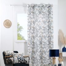 Rideau à oeillets design fleurs stylisées Bleu 140x260 cm