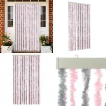Rideau anti-mouches gris argenté et rose 100x230 cm chenille - Rideau Anti-moustique - Rideau Insecte - Protection Contre Les Insectes - Moustiquaire