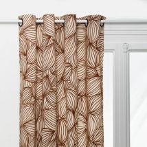 Rideau à oeillets floqué en velours motif feuille Marron Brun 140x260 cm