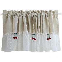 Rideau court en coton et lin, rideau de porte, rideau de placard en dentelle de cerisier, rideau de fenêtre de style rural américain (150 x 45 cm,