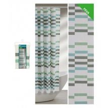Rideau De Douche 180 x 200 Rectangles Fantaisie Vert Gris Et Bleu