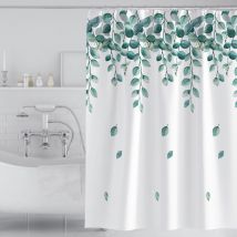 180 x 200cm Rideau de Douche avec 12 Crochets Séchage Rapide(Feuilles vertes), Tissu Polyester Imperméable Lavable en Machine, Rideaux Salle de Bain