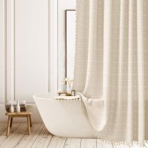 Basetbl - Rideau de douche à carreaux bohème – Rideau de douche rustique en polyester et lin pour salle de bain – Petit rideau de douche robuste avec