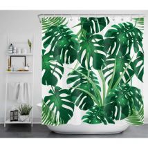 Alovez - Anti-Schimmel-Duschvorhang, 180 x 200 cm, grün-weiße Blätter, Badevorhänge, tropische Monstera-Pflanze im Wald, wasserdichtes