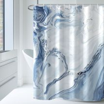 Duschvorhang mit 12 Haken, Hellblauer Marmorstoff für Badezimmer, 180x180cm