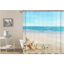 Seaside Shower Curtain, Polyester Shower Curtain Wave Sea Beach Starfish Conch Shower Curtain 180X180 with 12 Plastic Hook Rings