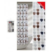 Rideau de douche Coeurs en tissu 240x200 avec crochets et bande.