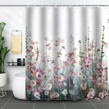 Rideau de douche en polyester avec motif de fleurs et de plantes, rideau de douche avec séparation humide et sèche