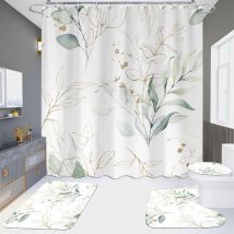 Rideau de douche eucalyptus vert sauge, rideau de douche feuilles de plantes printanières, tissu imperméable, rideau de douche aquarelle vert et or