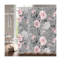 Lntyq Rideau de douche Fleurs 180x200, Rose Gris Fleur Élégant Rideau de Douche Vintage Fleur Aquarelle Roses Rideau de Bain Imperméable Tissu