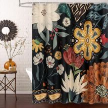 Heytea - Rideau de douche floral bohème, rideaux de douche en tissu de feuilles tropicales pour une décoration de salle de bain chic et élégante,