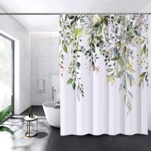 Rideau de douche floral, imperméable, lavable en machine, séchage rapide rideau de douche en polysiloxane, 180x180cm, (vert) pour salle de bain ou to