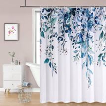 Rideau de Douche Floral, Rideaux de Douche, Lavable Machine, Séchage Rapide, 180x180cm pour Baignoire (Bleu)