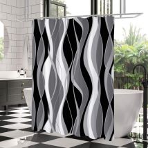 Jn.songs - Rideau de Douche Imperméable Rideau de Baignoire Line Noir Anti Moisissure Tissu Polyester Lavable - 180x180CM