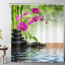 Jn.songs - Rideau de Douche Imperméable Rideaux de Douche Tissu Polyester Pierres Noir Fleur Orchidée - 180x180CM