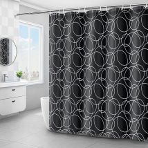 180 x 200cm Rideau de Douche avec 12 Crochets Séchage Rapide(Cercle noir), Tissu Polyester Imperméable Lavable en Machine, Rideaux Salle de Bain
