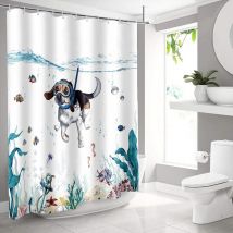 Rideau de Douche Mignon Chien Plongeant Imprimé Imperméable Rideau Salle de Bain Lavable Anti Tissu avec Crochets - 180CMx230