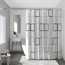 Jn.songs - Rideau de Douche peva Rideaux Salle de Bain Carreaux Noirs et Blancs Imperméable Lavable en Machine Séchage Rapide - 200x180CM