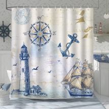 Jn.songs - Rideau de Douche Polyester Rideaux de Douche Tissu Style marin pour Salle de Bain Domicile Baignoire Cabine de Douche Famille Hôtel