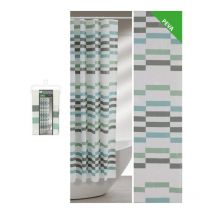 Rideau de douche rectangle bleu vert et gris 240 x 200
