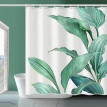 Sunxury - Rideau de douche, rideau de douche en feuille de bananier, rideau de douche en tissu à feuilles vertes, ourlet lesté, avec 12 crochets,