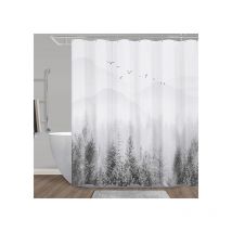 Sunxury - Rideau de douche Rideau de douche vert Montagne Nature Arbre Rideau de douche Ensemble Rideaux de douche gris pour salle de bain hydrofuge