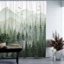 Jn.songs - Rideau de Douche Rideau Salle de Bain Polyester Forêt Verte Imperméable Anti Moisissure Lavable en Machine - 240x180CM