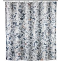 Rideau de douche Original Terrazzo, rideau de douche 180x200 cm, lavable en machine et waterproof, 12 anneaux rideau de douche en plastique blanc