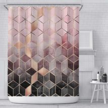 Linghhang - Rideau de Douche Tissu 180x180 cm en marbre Rose, Grille Moderne Géométrique Ombre Rideaux de Douche Roses et Gris, Rideaux de Salle de