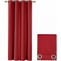 Rideau de Porte ou Fenêtre 140x280 cm Tissu Tressé Semi-Transparent Couvrant Oeillets en Acier - Bordeaux
