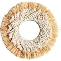 Rideau de porteMiroir de maquillage en raphia nordique, mur rond, décoration Boho, miroir suspendu pour Dressing