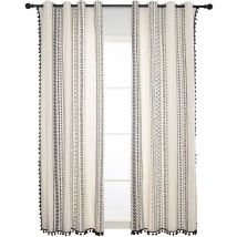 Rideau de style bohème noir, rideaux de fenêtre bohème géométriques en lin avec pompons, rideaux de style maison de campagne pour chambre à coucher,