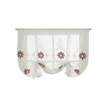 Rideau d'ombrage brodé floral à nouer, rideau romain transparent à passe-tringle, rideau ballon de cuisine réglable