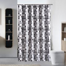 Rideau Douche Anti Moisissure Rideaux de Douche Noir Blanc Gris Mosaïque Imperméable Lavable en Machine - 80x180CM