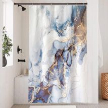 Rideau Douche Marbre Bleu, Rideau de Douche Gris et Doré Abstrait Rideau de Baignoire Lavable Rideau Salle de Bain 150Lx180Hcm