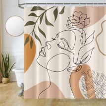 Rideau Douche Visage Abstrait, Rideaux Douche Noir Lignes Minimaliste Rideau de Baignoire Anti Moisissure Imperméable Tissu Polyester Lavable Rideau