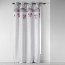 Rideau fenêtre mademoiselle, 140 x 260 cm, blanc avec noeuds roses