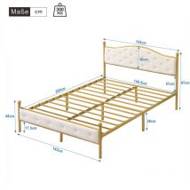 L&h-cfcahl - 140x200 cm Lit moderne en métal, cadre de lit avec sommier à lattes, lit double, cadre de lit avec tête de lit, lit d'invité, lit
