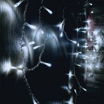 Silumen - Rideau lumineux 120LED IP44 2M 8 modes - câble transparent - Blanc Froid