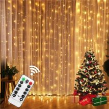 Rideau Lumineux, 3M3M Rideau Guirlande Lumineuse 300 led usb Rideau Lumière Interieur 8 Modes Télécommande minuterie Deco pour Rideau De Mariage