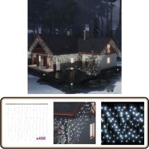 Rideau lumineux à glaçons led 10m 400LED Blanc froid 8fonctions - Guirlande Lumineuse Noel - Rideau Lumineux Noel - Decoration Noel Exterieur