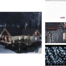 Rideau lumineux à glaçons LED 10m 400LED Blanc froid 8fonctions - Guirlande Lumineuse Noel - Rideau Lumineux Noel - Decoration Noel Exterieur