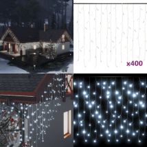 Rideau lumineux à glaçons LED 10m 400LED Blanc froid 8fonctions - Guirlande Lumineuse Noel - Rideau Lumineux Noel - Decoration Noel Exterieur