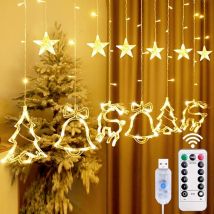 Cyslmuk - Rideau lumineux de Noël, guirlande lumineuse de Noël, renne, arbre étoilé, intérieur et extérieur, 8 modes usb, décoration de Noël